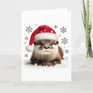 Een Schattigee Santa Otter Kerst Kaart