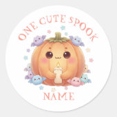 Een Schattigee Spook Eerste Verjaardag Pompoen Vle Ronde Sticker (Voorkant)