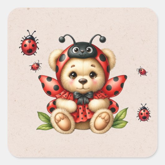 Een Schattigee teddybeer verkleed als een lievehee Vierkante Sticker (Voorkant)