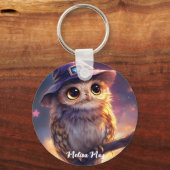 Een Schattigee uil met een heks Pet Sleutelhanger (Achterkant)