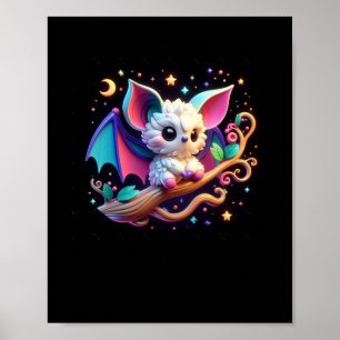 Een Schattigee vleermuis in de donkere nacht. Stic Poster
