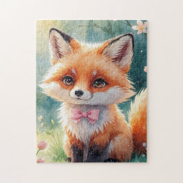 Een Schattigee vos en roze strik Legpuzzel