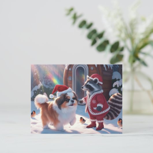 Een Schattigee wasbeer en zeer Schattigee hond fee Briefkaart (Staand voorkant)