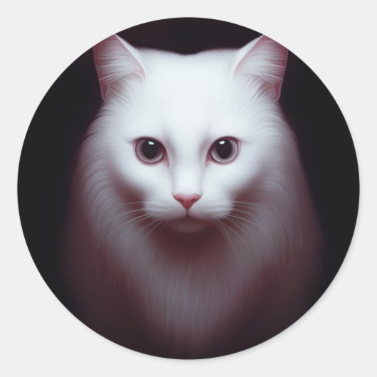 Een Schattigee witte pluizige kat digitale kunst Ronde Sticker (Voorkant)