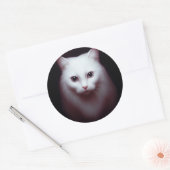 Een Schattigee witte pluizige kat digitale kunst Ronde Sticker (Envelop)