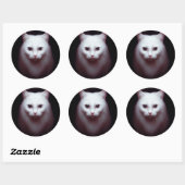 Een Schattigee witte pluizige kat digitale kunst Ronde Sticker (Vel)