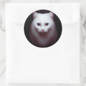 Een Schattigee witte pluizige kat digitale kunst Ronde Sticker (Tas)