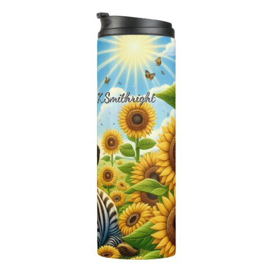 Een Schattigee Zebra in een zonnebloemveld Thermosbeker (Geroteerd rechts)