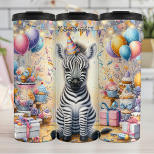 Een Schattigee Zebra op een verjaardagsfeestje Thermosbeker