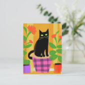 Een Schattigee zwarte kat met Planten Briefkaart (Staand voorkant)