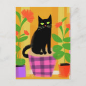 Een Schattigee zwarte kat met Planten Briefkaart (Voorkant)
