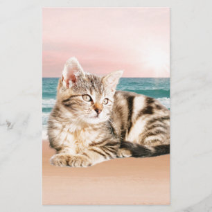 Een schattigere gestreepte kat zittend op het stra briefpapier