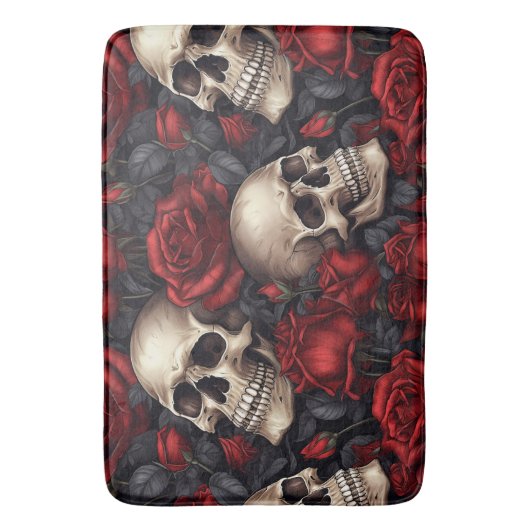 Een schedel en Rozen serie Design 10 Badmat (Voorkant Verticaal)