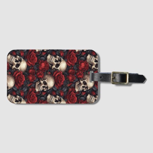 Een schedel en Rozen serie Design 10 Bagagelabel (Voorkant (horizontaal))