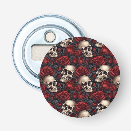 Een schedel en Rozen serie Design 10 Button Flesopener (Voorkant)