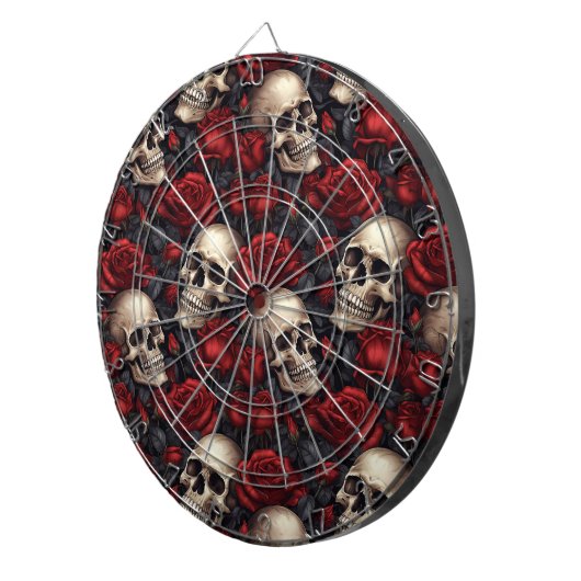 Een schedel en Rozen serie Design 10 Dartbord (Voorkant Rechts)