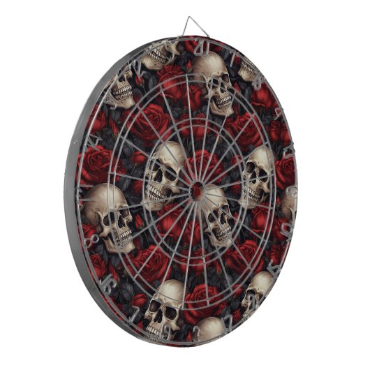 Een schedel en Rozen serie Design 10 Dartbord (Voorkant Links)