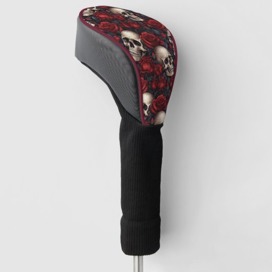 Een schedel en Rozen serie Design 10 Golfheadcover (Schuin)