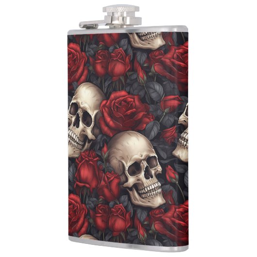 Een schedel en Rozen serie Design 10 Heupfles (Links)