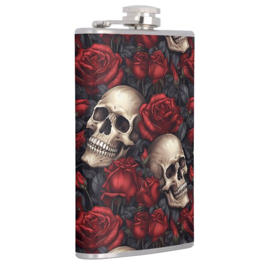 Een schedel en Rozen serie Design 10 Heupfles (Rechts)