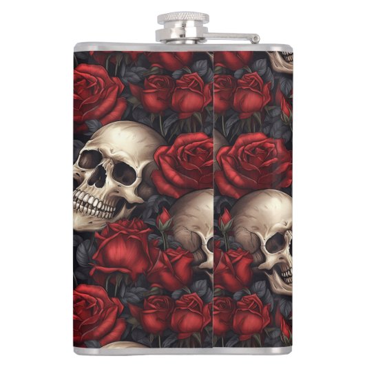 Een schedel en Rozen serie Design 10 Heupfles (Achterkant)