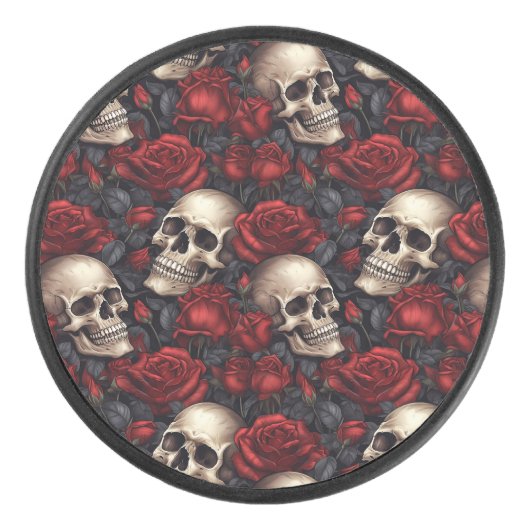 Een schedel en Rozen serie Design 10 Hockey Puck (Voorkant)