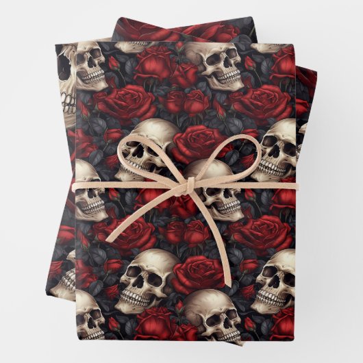 Een schedel en Rozen serie Design 10 Inpakpapier Vel (In situ)