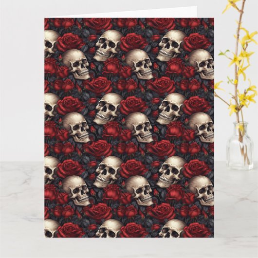 Een schedel en Rozen serie Design 10 Kaart (Gele Bloem)