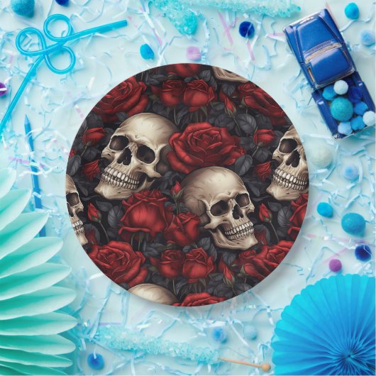 Een schedel en Rozen serie Design 10 Papieren Bordje (Feest)