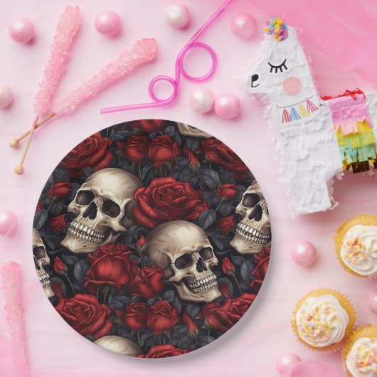 Een schedel en Rozen serie Design 10 Papieren Bordje (Feest)