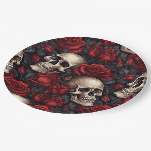 Een schedel en Rozen serie Design 10 Papieren Bordje (Gekanteld)