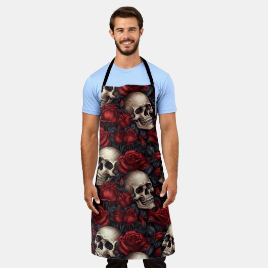Een schedel en Rozen serie Design 10 Schort (Gedragen)