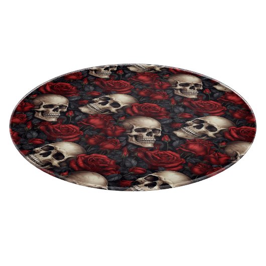 Een schedel en Rozen serie Design 10 Snijplank (Hoek)