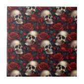 Een schedel en Rozen serie Design 10 Tegeltje (Voorkant)