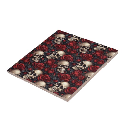 Een schedel en Rozen serie Design 10 Tegeltje (Zijkant)