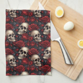 Een schedel en Rozen serie Design 10 Theedoek (Quarter Fold)