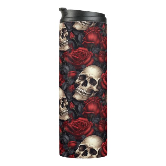 Een schedel en Rozen serie Design 10 Thermosbeker (Geroteerd rechts)