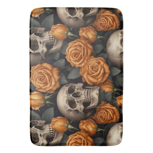 Een schedel en Rozen serie Design 11 Badmat (Voorkant Verticaal)