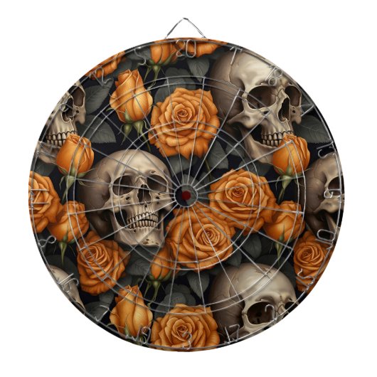 Een schedel en Rozen serie Design 11 Dartbord (Voorkant)