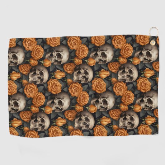 Een schedel en Rozen serie Design 11 Golfhanddoek (Horizontaal)