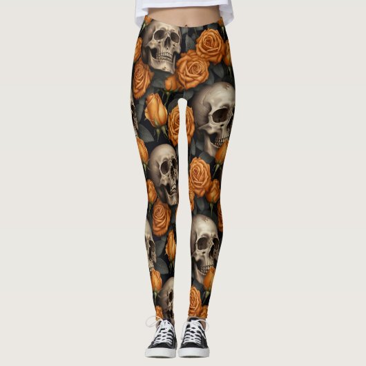 Een schedel en Rozen serie Design 11 Leggings (Voorkant)