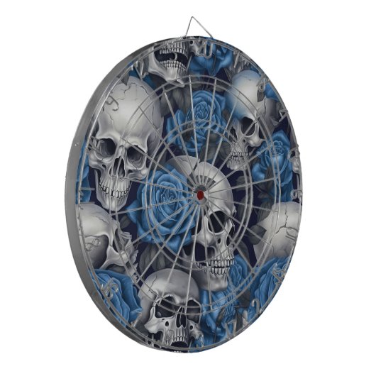Een schedel en Rozen serie Design 12 Dartbord (Voorkant Links)