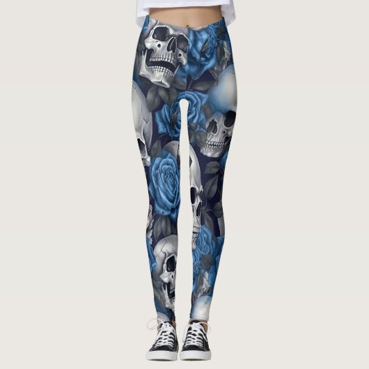Een schedel en Rozen serie Design 12 Leggings (Voorkant)