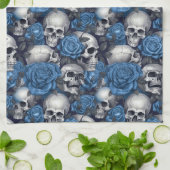 Een schedel en Rozen serie Design 12 Theedoek (Gevouwen)