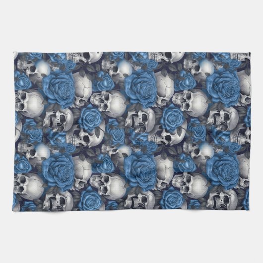 Een schedel en Rozen serie Design 12 Theedoek (Horizontaal)