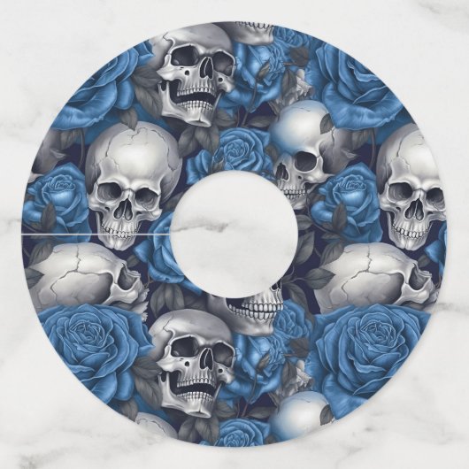 Een schedel en Rozen serie Design 12 Wijnglaslabel (Voorkant)