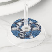 Een schedel en Rozen serie Design 12 Wijnglaslabel (Dichtbij)