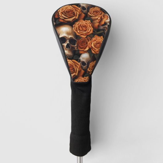 Een Schedel en Rozen Serie Design 9 Golfheadcover (Voorkant)