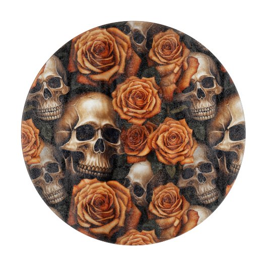 Een Schedel en Rozen Serie Design 9 Snijplank (Voorkant)