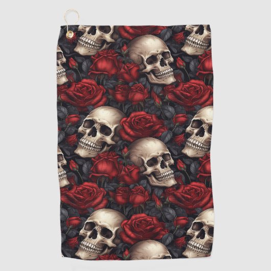 Een Schedel en Rozen Serie Ontwerp 10 Golfhanddoek (Voorkant)